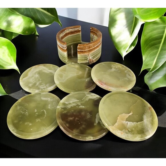 Marble Onyx coasters set with holder, padded bottom, Mothers Day gift for her - Picture 3 of 10